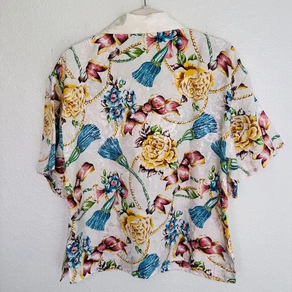 Vintage Victorias Secret Top Womens Medium Floral Bow Print 80s 90s Gold Label - Picture 5 of 9